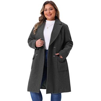 Women's Plus Size Outerwear Overcoat Double Breasted Long PeaCoat