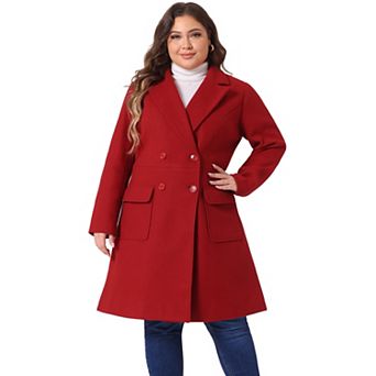 Women's Plus Size Outerwear Overcoat Double Breasted Long PeaCoat