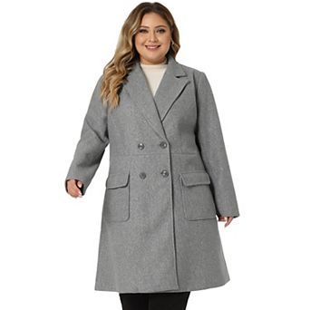 Women's Plus Size Outerwear Overcoat Double Breasted Long PeaCoat
