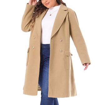 Women's Plus Size Outerwear Overcoat Double Breasted Long PeaCoat