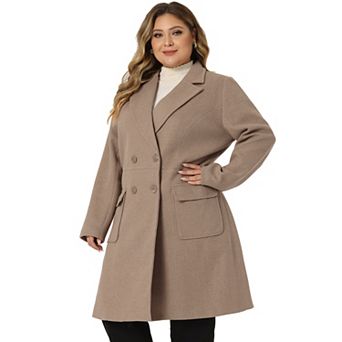 Women's Plus Size Outerwear Overcoat Double Breasted Long PeaCoat