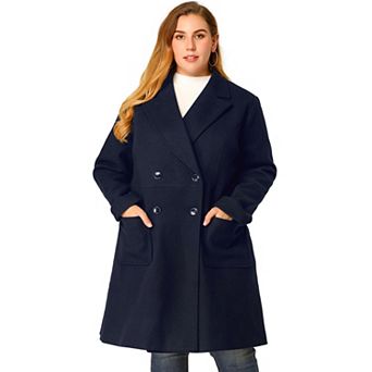 Women's Plus Size Outerwear Overcoat Double Breasted Long PeaCoat