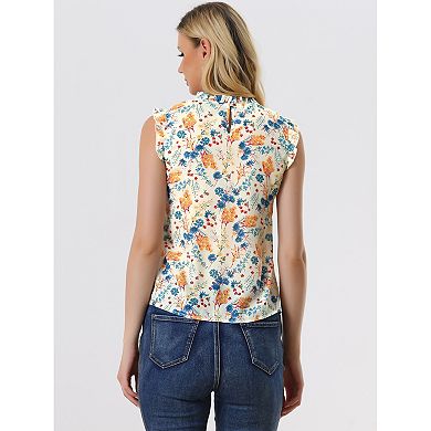 Women's Ruffled Crew Neck Sleeveless Pleated Blouse Tops