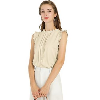 Sleeveless Top For Women's Ruffled Business Office Vintage Floral Blouses