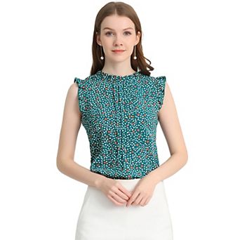 Women's Ruffled Crew Neck Sleeveless Pleated Blouse Tops