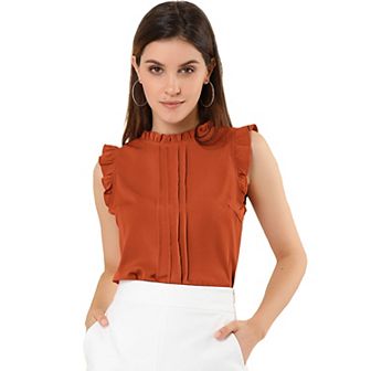 Sleeveless Top For Women's Ruffled Business Office Vintage Floral Blouses
