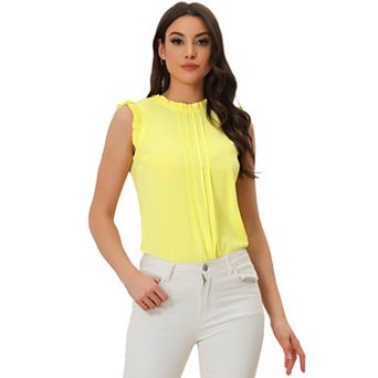 Women's Ruffled Crew Neck Sleeveless Pleated Blouse Tops
