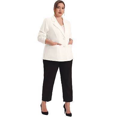 Women's Plus Size Fall Workwear Notched Lapel Button Down Office Blazer