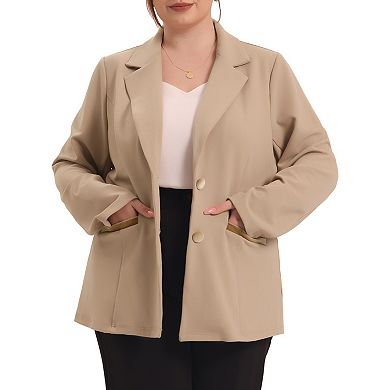 Women's Plus Size Fall Workwear Notched Lapel Button Down Office Blazer