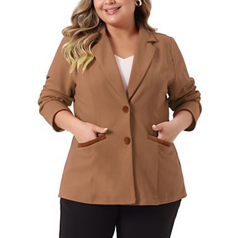 Women's Plus Size Fall Workwear Notched Lapel Button Down Office Blazer