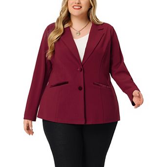 Women's Plus Size Fall Workwear Notched Lapel Button Down Office Blazer