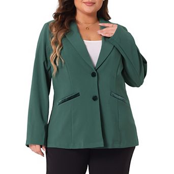 Women's Plus Size Fall Workwear Notched Lapel Button Down Office Blazer