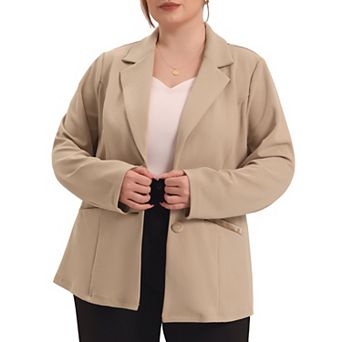 Women's Plus Size Fall Workwear Notched Lapel Button Down Office Blazer