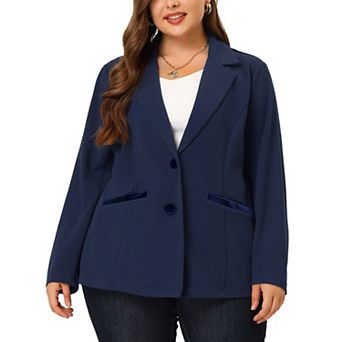 Women's Plus Size Fall Workwear Notched Lapel Button Down Office Blazer
