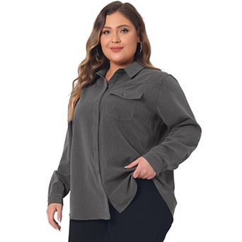 Women's Plus Size Spring Long Sleeve Denim Button Shirt