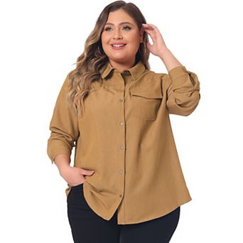 Women's Plus Size Spring Long Sleeve Denim Button Shirt