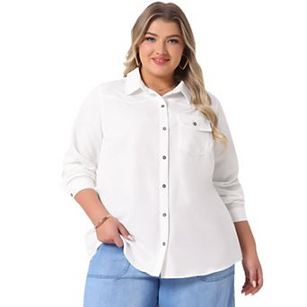 Women's Plus Size Spring Long Sleeve Denim Button Shirt