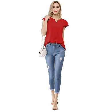 Women's V Neck Work Casual Cap Sleeve Blouse Top