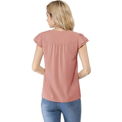 Women's V Neck Work Casual Cap Sleeve Blouse Top