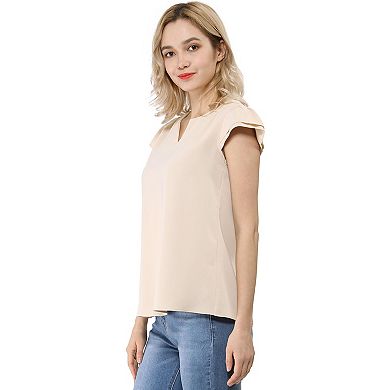 Women's V Neck Work Casual Cap Sleeve Blouse Top