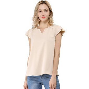 Women's V Neck Work Casual Cap Sleeve Blouse Top