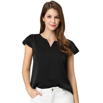 Women's V Neck Work Casual Cap Sleeve Blouse Top