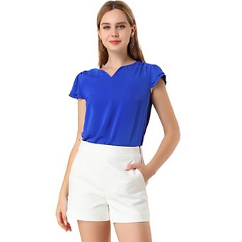 Women's V Neck Work Casual Cap Sleeve Blouse Top