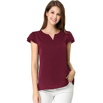 Women's V Neck Work Casual Cap Sleeve Blouse Top