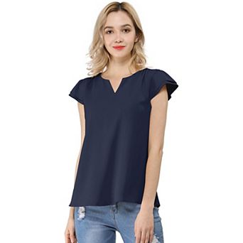 Women's V Neck Work Casual Cap Sleeve Blouse Top