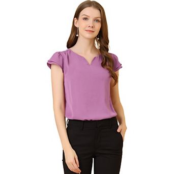 Women's V Neck Work Casual Cap Sleeve Blouse Top