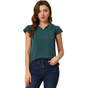 Women's V Neck Work Casual Cap Sleeve Blouse Top