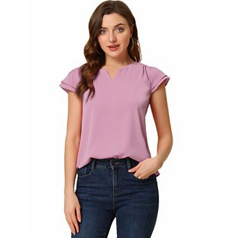 Women's V Neck Work Casual Cap Sleeve Blouse Top