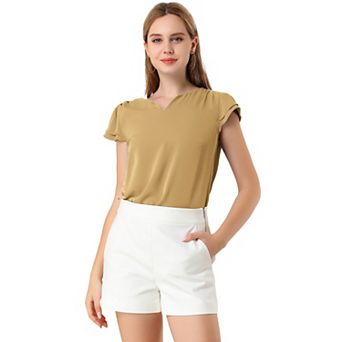 Women's V Neck Work Casual Cap Sleeve Blouse Top
