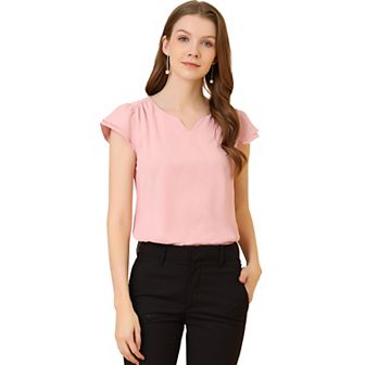Women's V Neck Work Casual Cap Sleeve Blouse Top