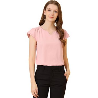 Women's V Neck Work Casual Cap Sleeve Blouse Top