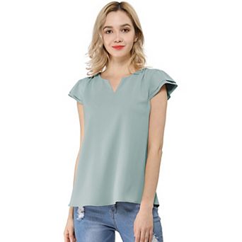 Women's V Neck Work Casual Cap Sleeve Blouse Top