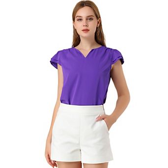 Women's V Neck Work Casual Cap Sleeve Blouse Top