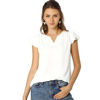 Women's V Neck Work Casual Cap Sleeve Blouse Top
