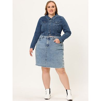 Women's Plus Size Jean Button Outfits Fashion Cropped Denim Jackets