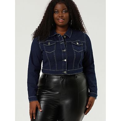 Women's Plus Size Jean Button Outfits Fashion Cropped Denim Jackets