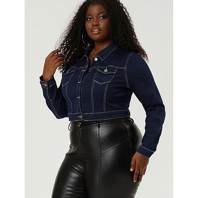 Women's Plus Size Jean Button Outfits Fashion Cropped Denim Jackets
