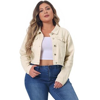 Women's Plus Size Jean Button Outfits Fashion Cropped Denim Jackets