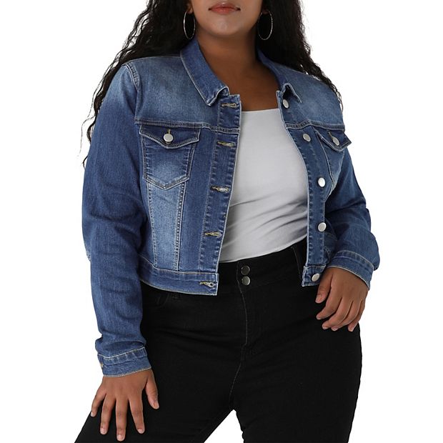 Plus size cropped deals blue jean jacket