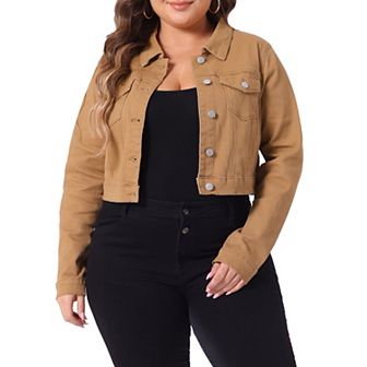 Women's Plus Size Jean Button Outfits Fashion Cropped Denim Jackets