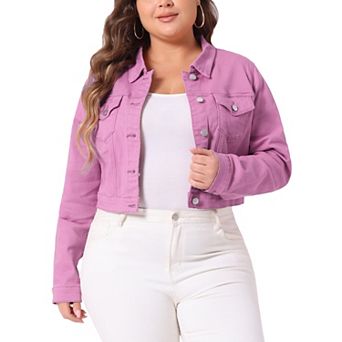 Women's Plus Size Jean Button Outfits Fashion Cropped Denim Jackets