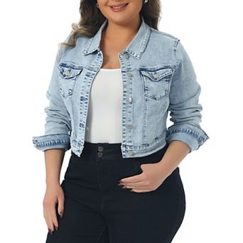 Women's Plus Size Jean Button Outfits Fashion Cropped Denim Jackets