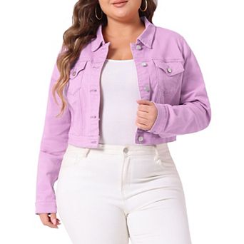 Women's Plus Size Jean Button Outfits Fashion Cropped Denim Jackets