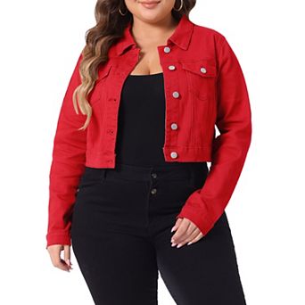 Women's Plus Size Jean Button Outfits Fashion Cropped Denim Jackets