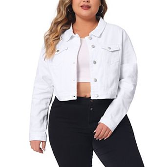 Women's Plus Size Jean Button Outfits Fashion Cropped Denim Jackets