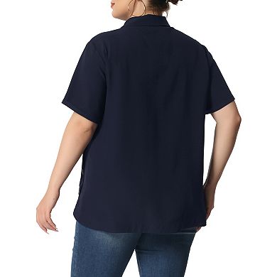 Women's Plus Size Button Front Side Slit Roll Up Sleeve Shirts